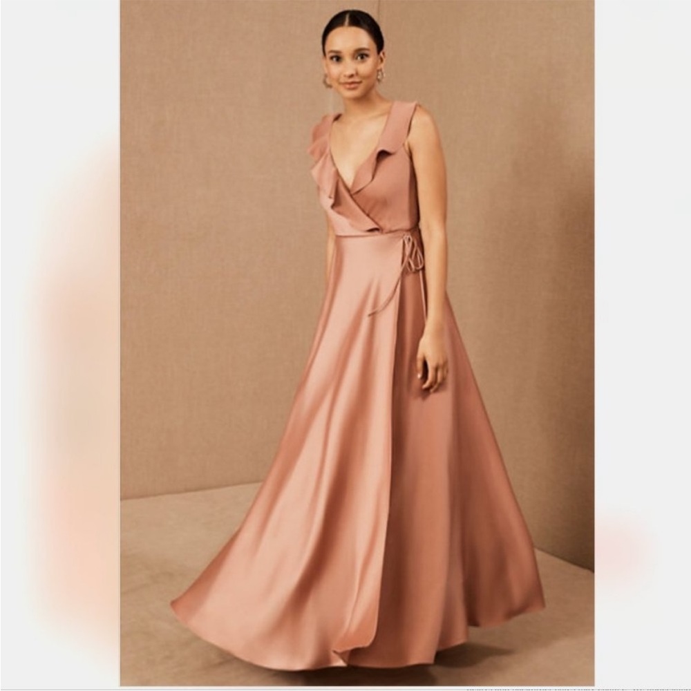 Sachin & Babi Blush Pink/Coral (Sedona) Satin Wrap Gown